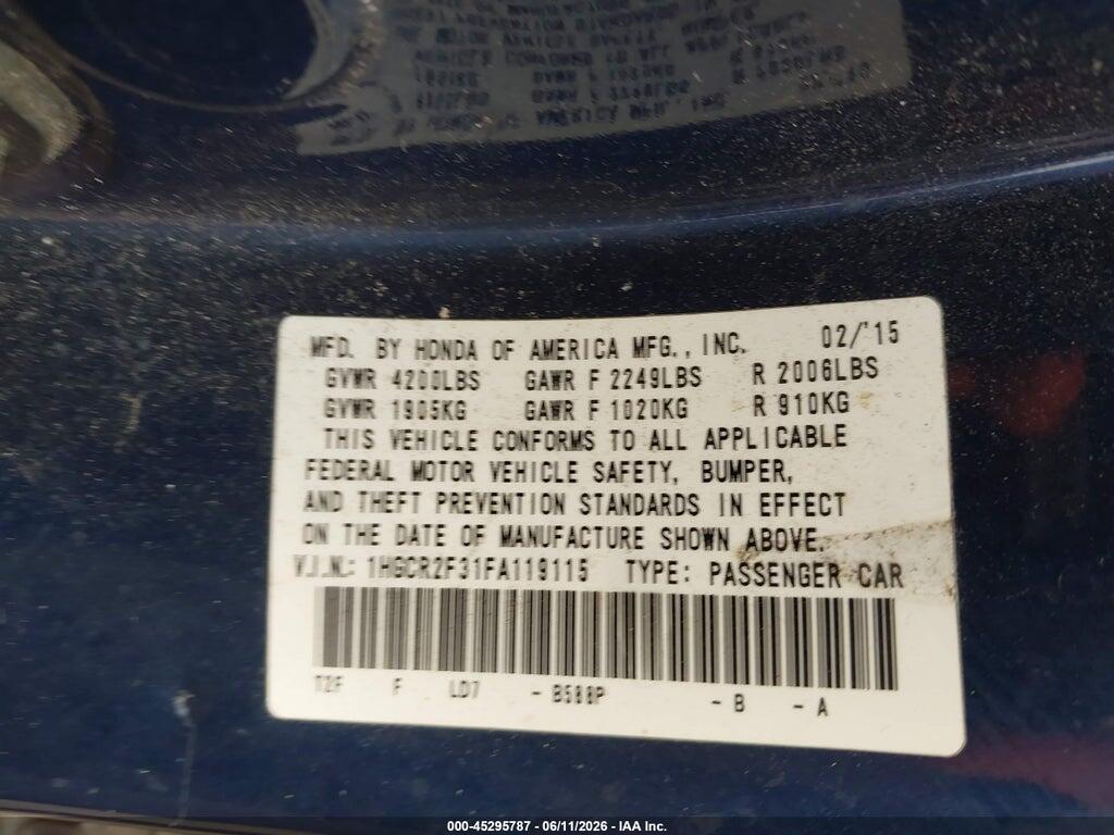 1HGCR2F31FA119115 2015 HONDA ACCORD photo no. 9