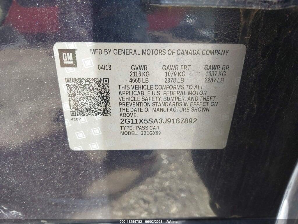 2G11X5SA3J9167892 2018 CHEVROLET IMPALA photo no. 9