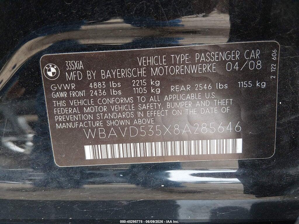 WBAVD535X8A285646 2008 BMW 335XI photo no. 9