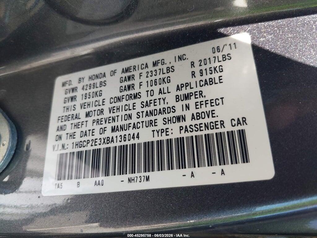 1HGCP2E3XBA136044 2011 HONDA ACCORD photo no. 9