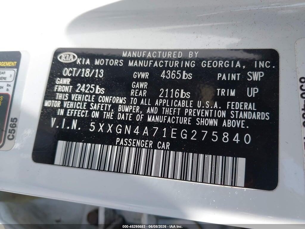 5XXGN4A71EG275840 2014 KIA OPTIMA photo no. 9