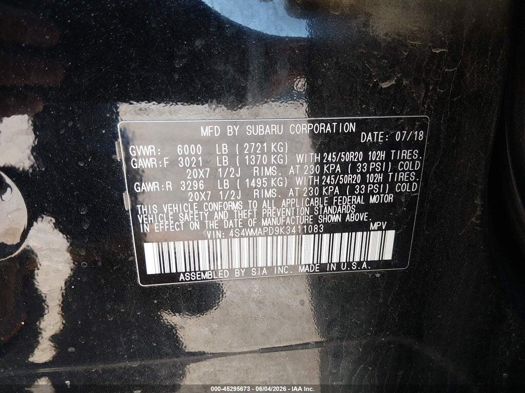 4S4WMAPD9K3411083 2019 SUBARU ASCENT photo no. 9