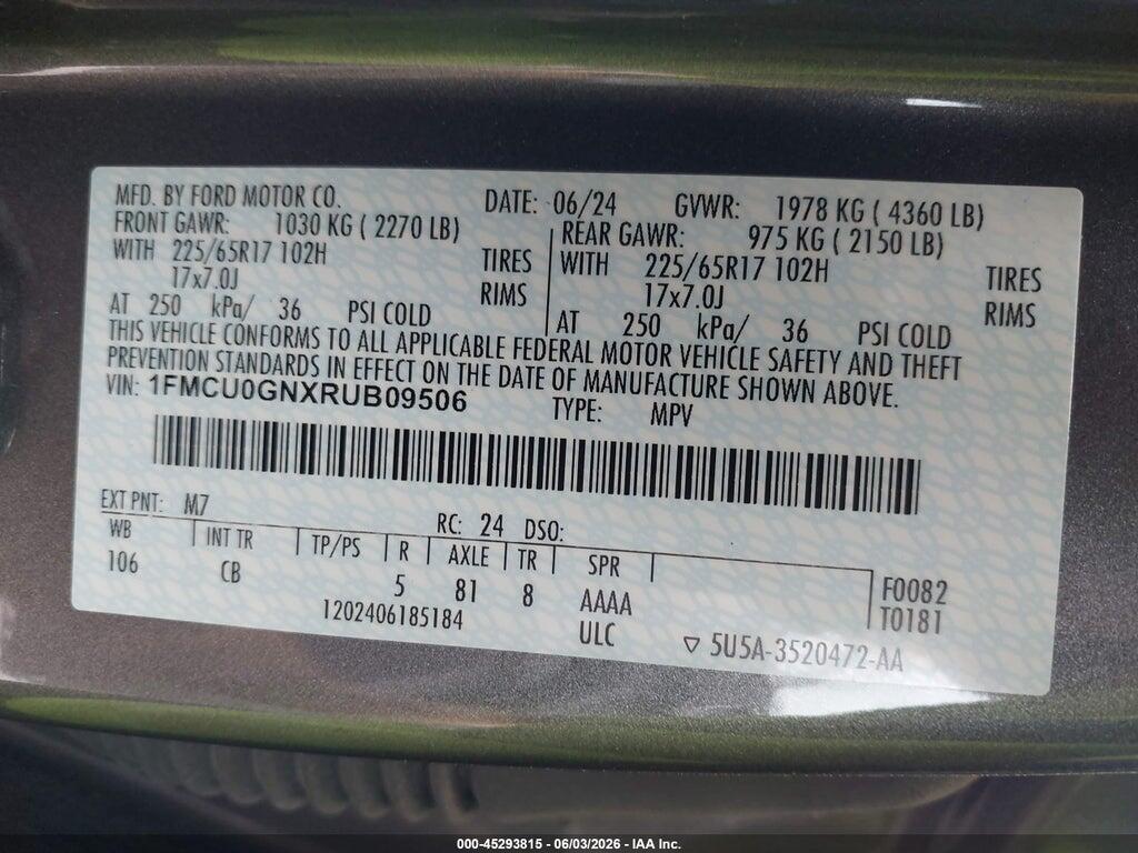 1FMCU0GNXRUB09506 2024 FORD ESCAPE photo no. 9