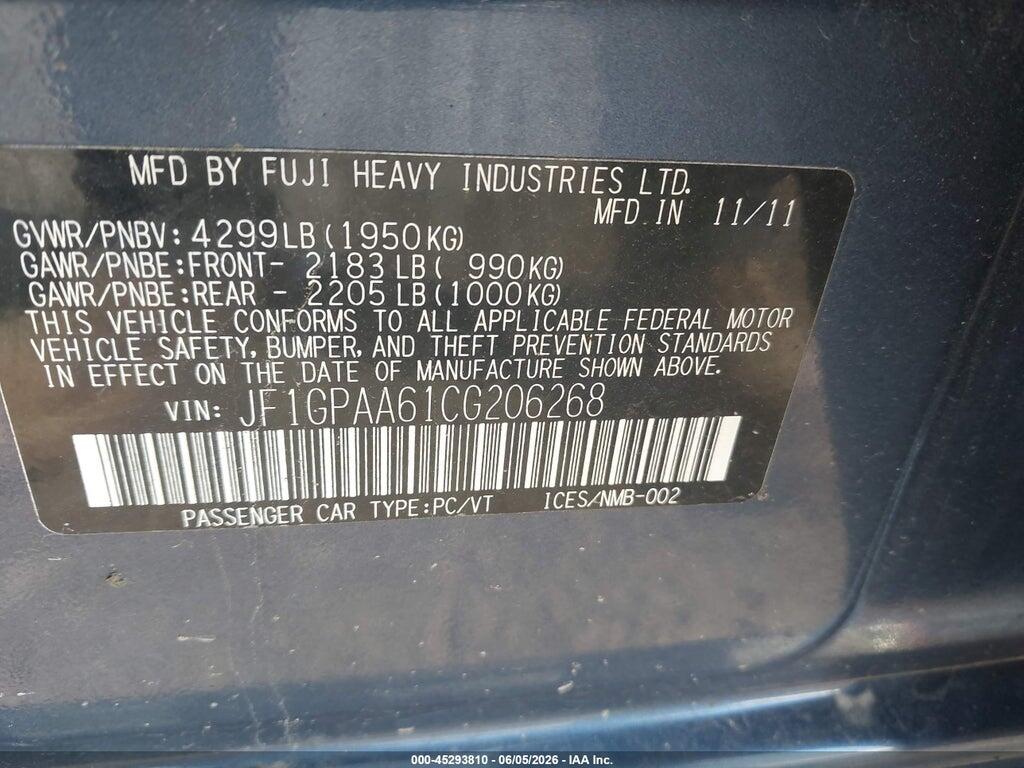 JF1GPAA61CG206268 2012 SUBARU IMPREZA photo no. 9