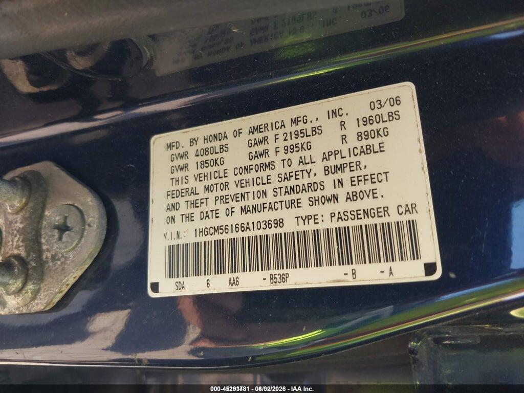 1HGCM56166A103698 2006 HONDA ACCORD photo no. 9