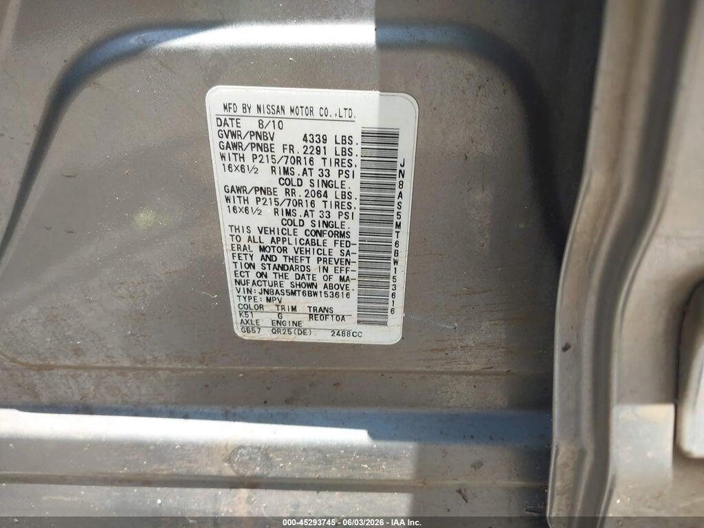 JN8AS5MT6BW153616 2011 NISSAN ROGUE photo no. 9
