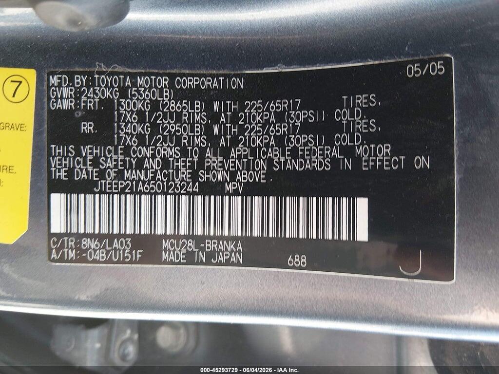 JTEEP21A650123244 2005 TOYOTA HIGHLANDER photo no. 9