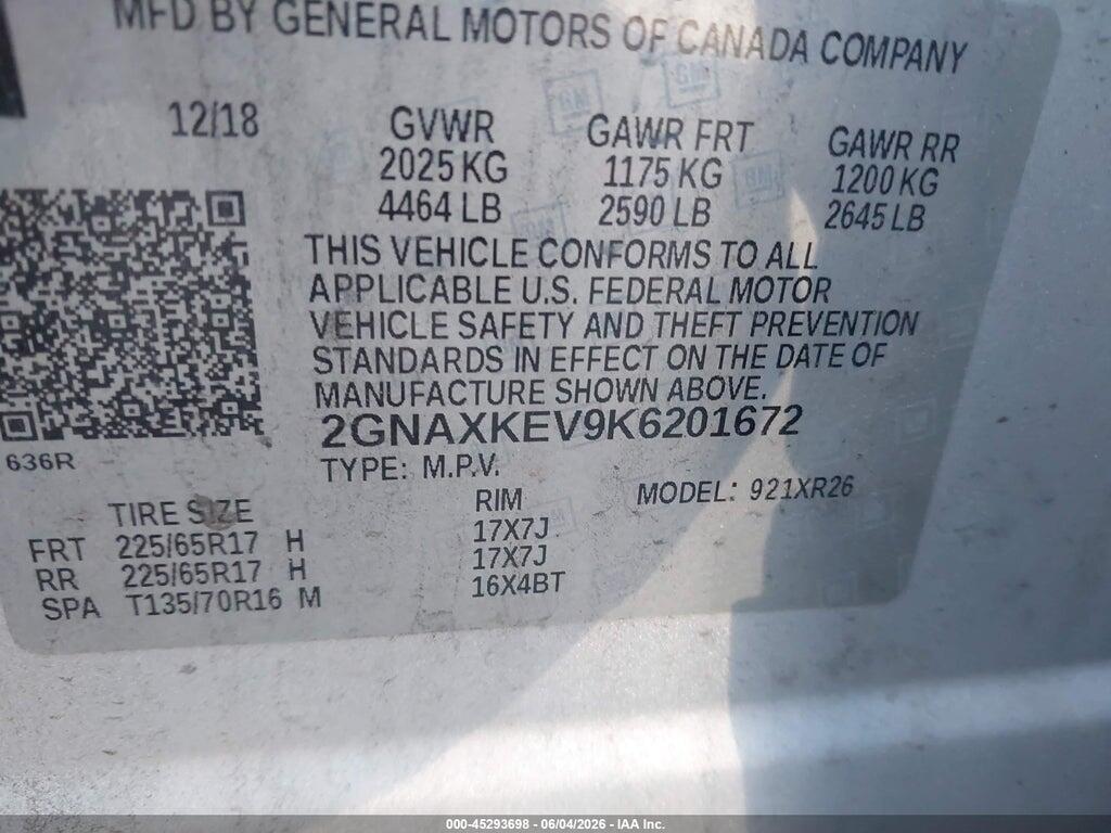 2GNAXKEV9K6201672 2019 CHEVROLET EQUINOX photo no. 9