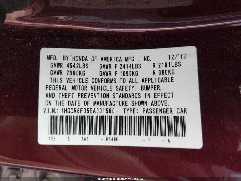 1HGCR6F35EA001560 2014 HONDA ACCORD HYBRID photo no. 9
