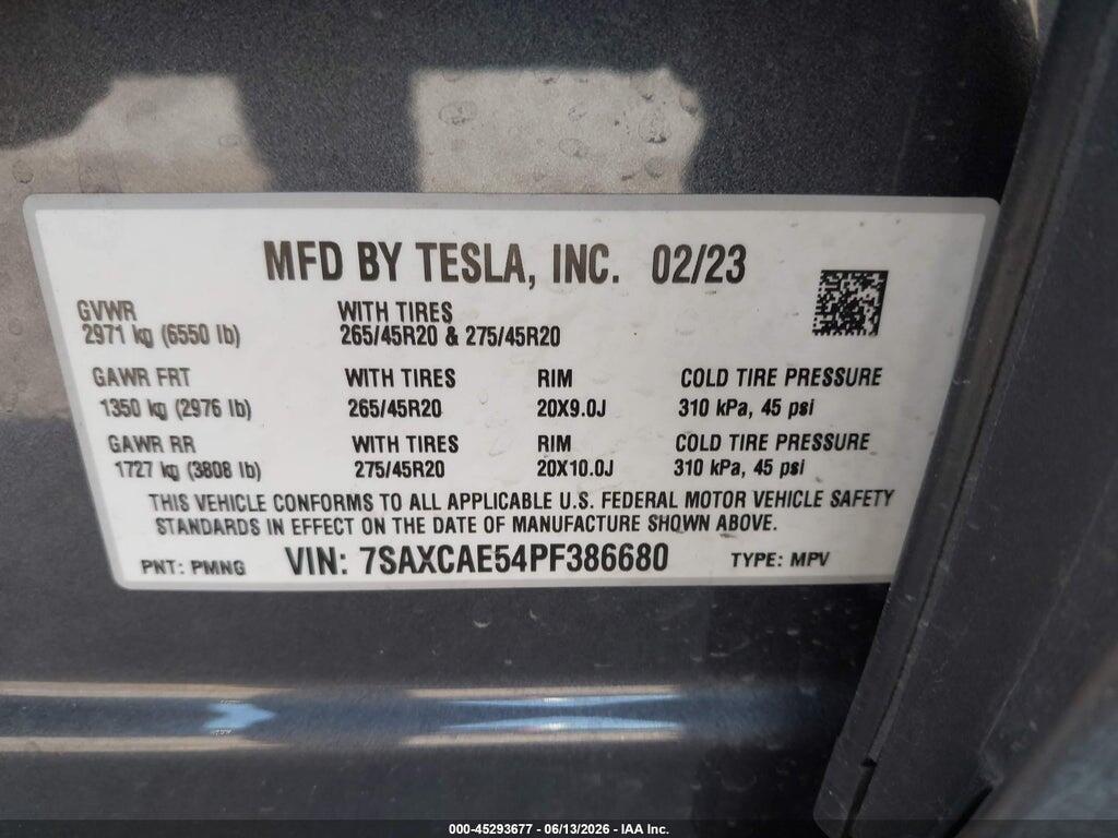 7SAXCAE54PF386680 2023 TESLA MODEL X photo no. 9
