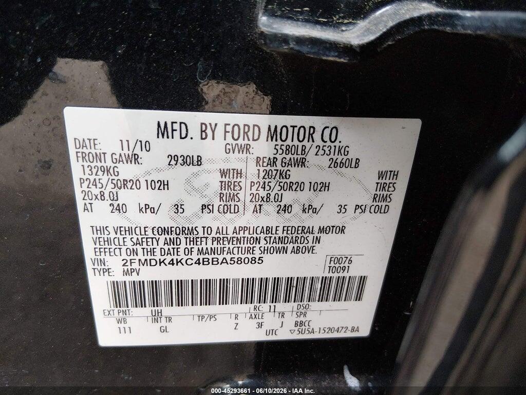 2FMDK4KC4BBA58085 2011 FORD EDGE photo no. 9