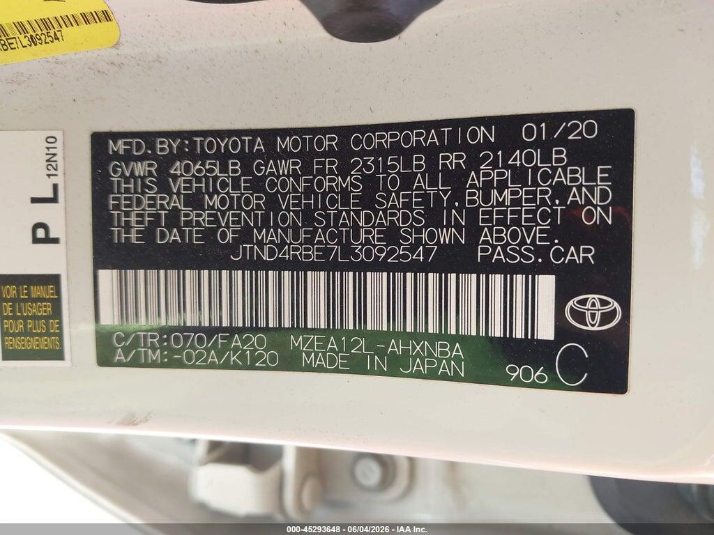 JTND4RBE7L3092547 2020 TOYOTA COROLLA photo no. 9