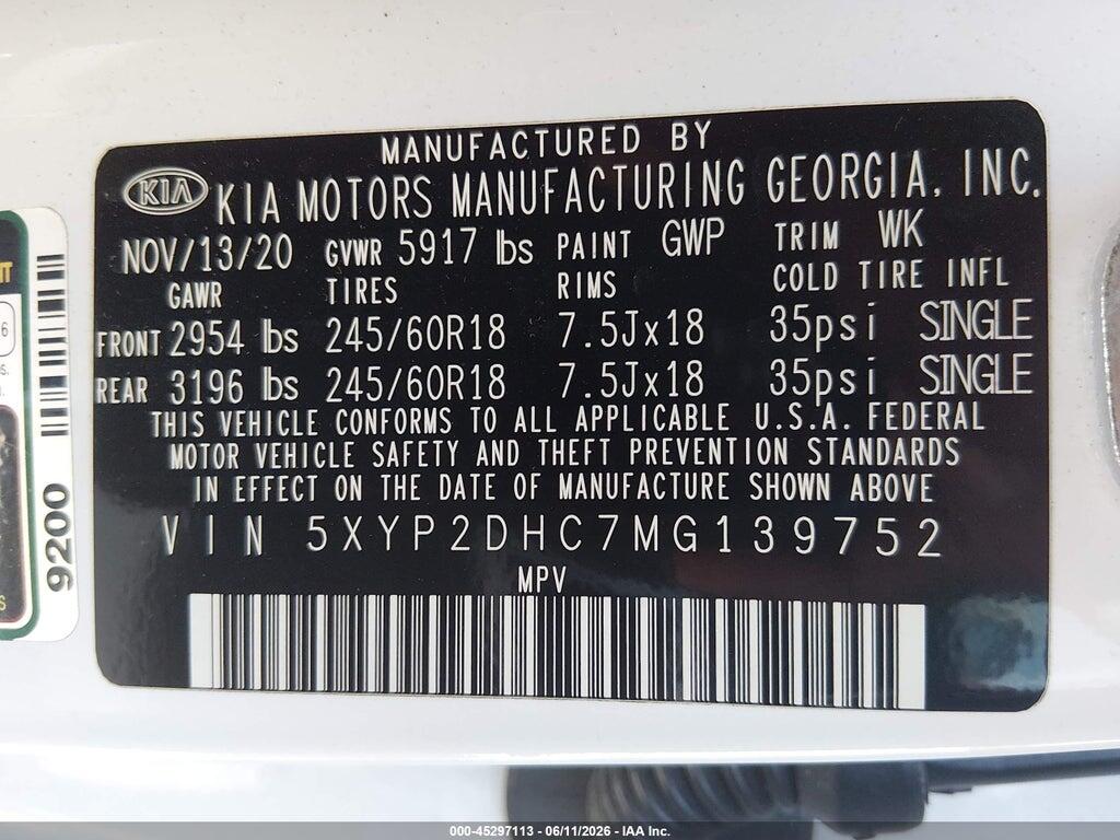 5XYP2DHC7MG139752 2021 KIA TELLURIDE photo no. 9
