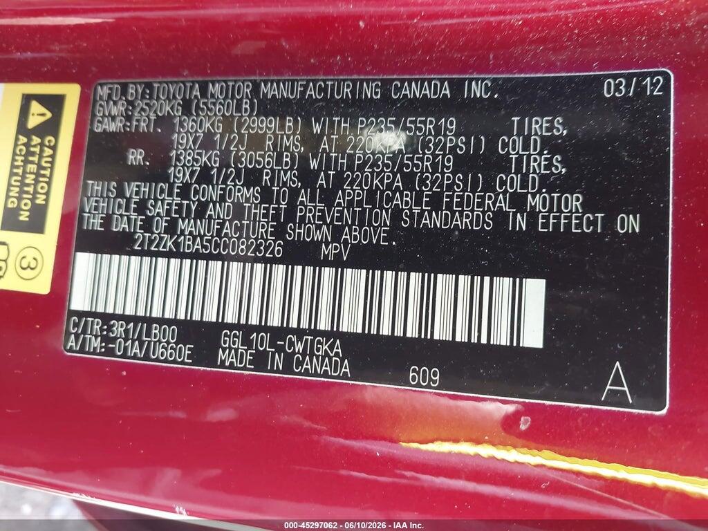 2T2ZK1BA5CC082326 2012 LEXUS RX 350 photo no. 9