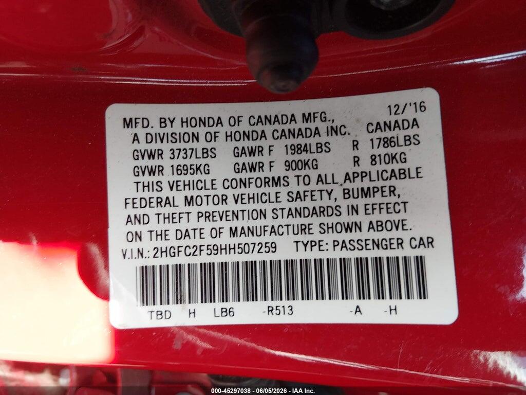 2HGFC2F59HH507259 2017 HONDA CIVIC photo no. 9