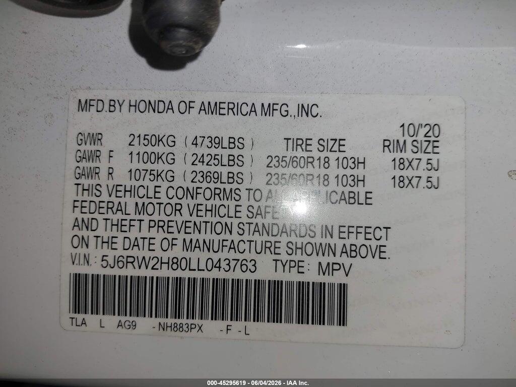 5J6RW2H80LL043763 2020 HONDA CR-V photo no. 9