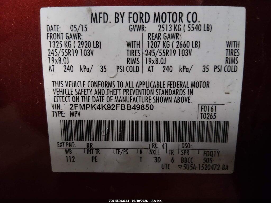 2FMPK4K92FBB49850 2015 FORD EDGE photo no. 9