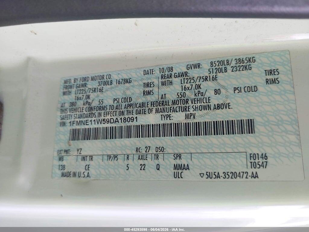 1FMNE11W59DA18091 2009 FORD E-150 photo no. 9