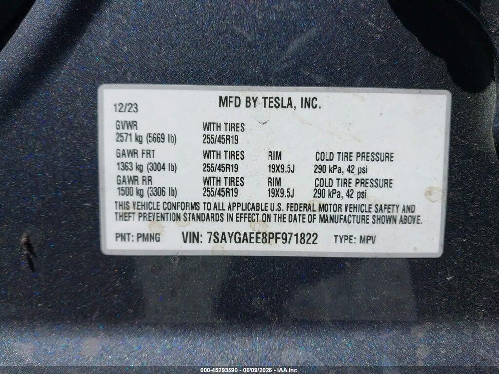 7SAYGAEE8PF971822 2023 TESLA MODEL Y photo no. 9