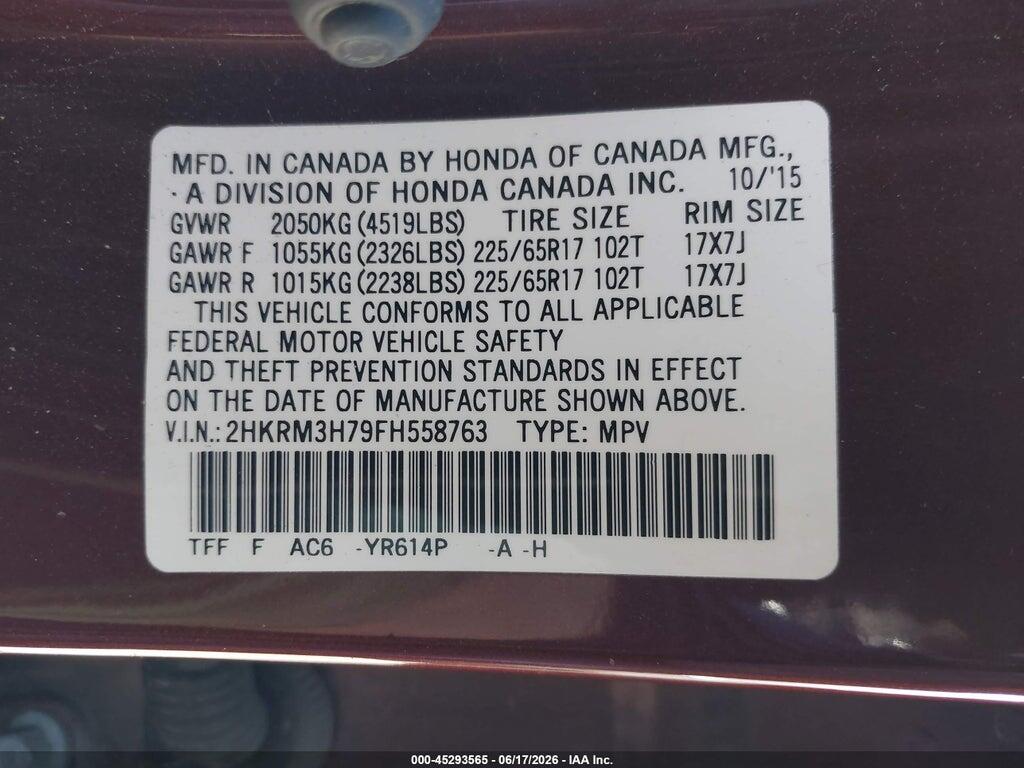 2HKRM3H79FH558763 2015 HONDA CR-V photo no. 9