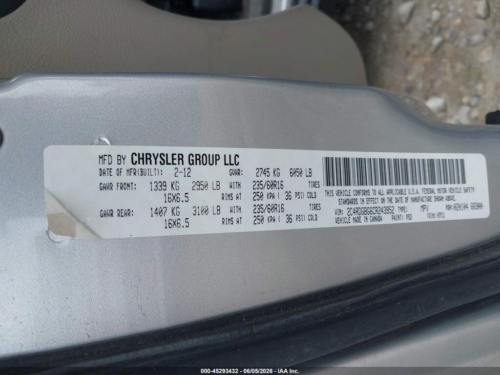 2C4RDGBG6CR243952 2012 DODGE GRAND CARAVAN photo no. 9