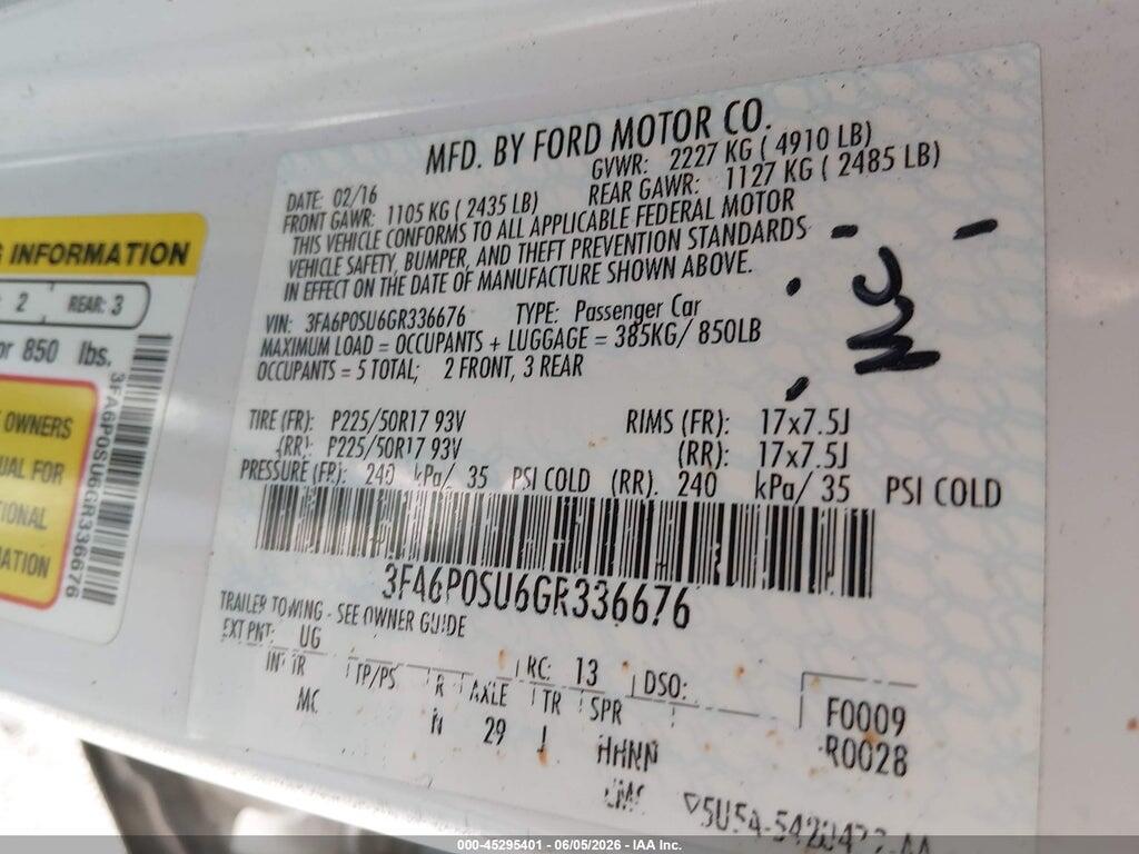 3FA6P0SU6GR336676 2016 FORD FUSION ENERGI photo no. 9