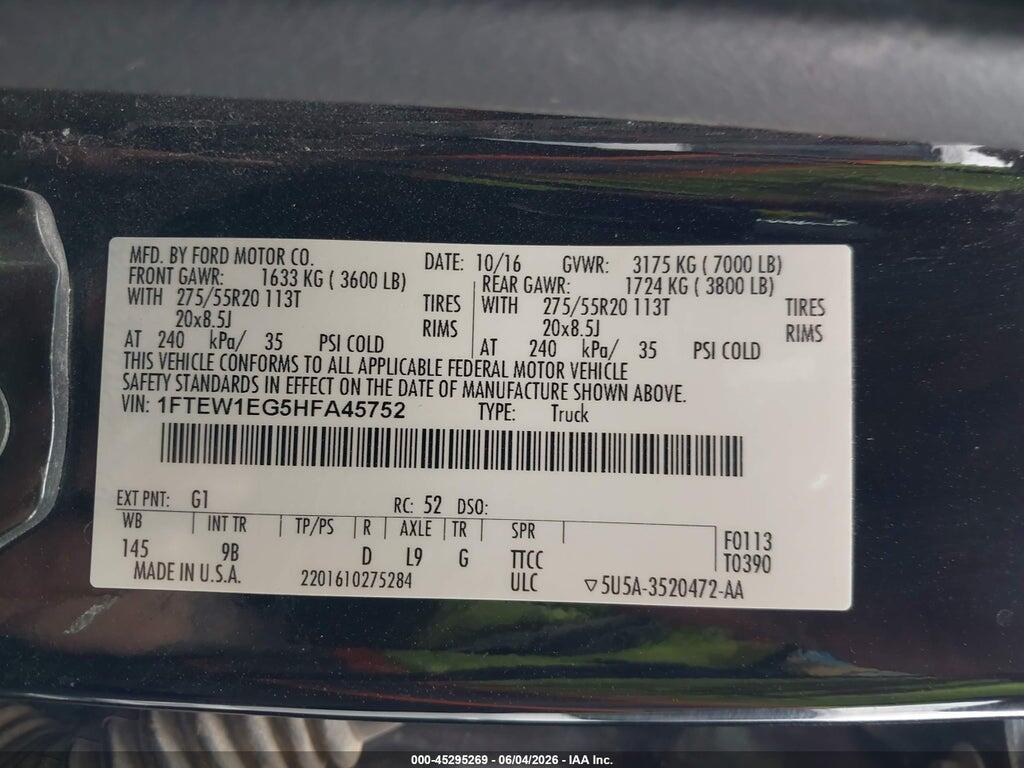 1FTEW1EG5HFA45752 2017 FORD F-150 photo no. 9