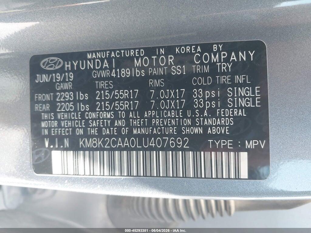 KM8K2CAA0LU407692 2020 HYUNDAI KONA photo no. 9