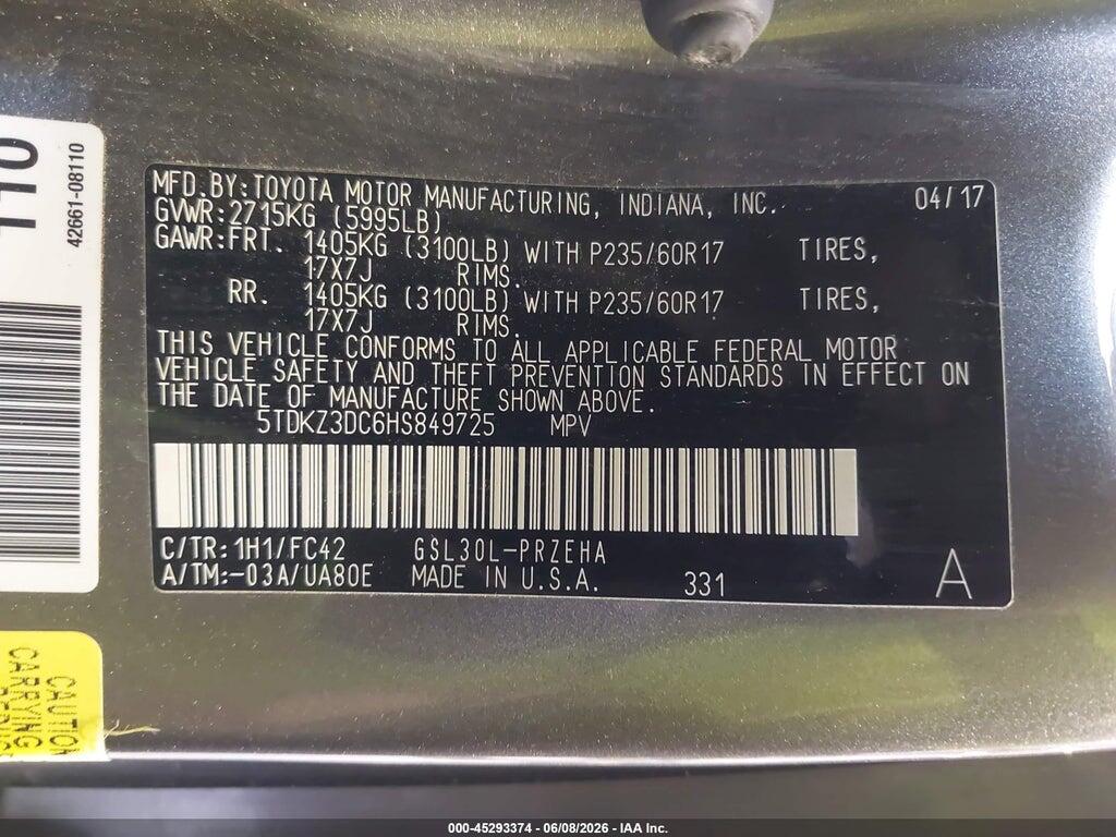 5TDKZ3DC6HS849725 2017 TOYOTA SIENNA photo no. 9