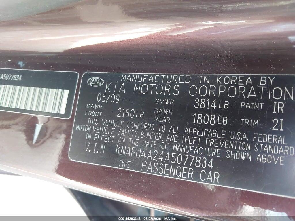 KNAFU4A24A5077834 2010 KIA FORTE photo no. 9