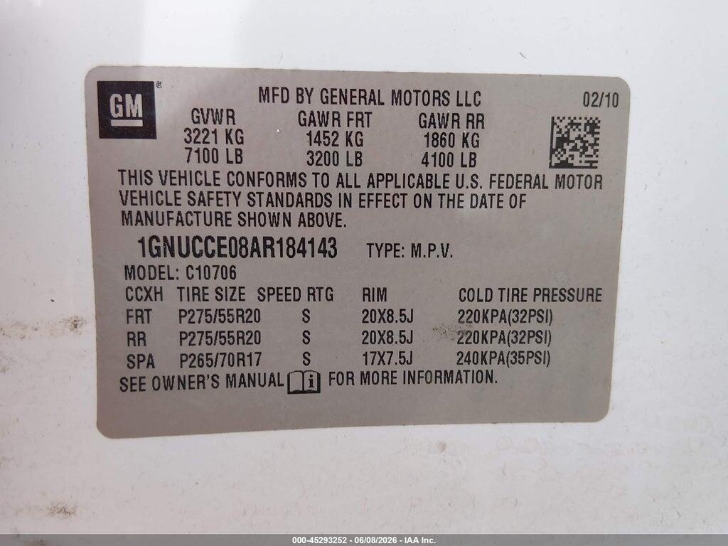 1GNUCCE08AR184143 2010 CHEVROLET TAHOE photo no. 9