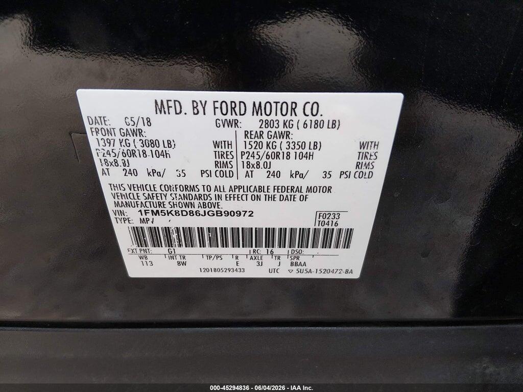 1FM5K8D86JGB90972 2018 FORD EXPLORER photo no. 9
