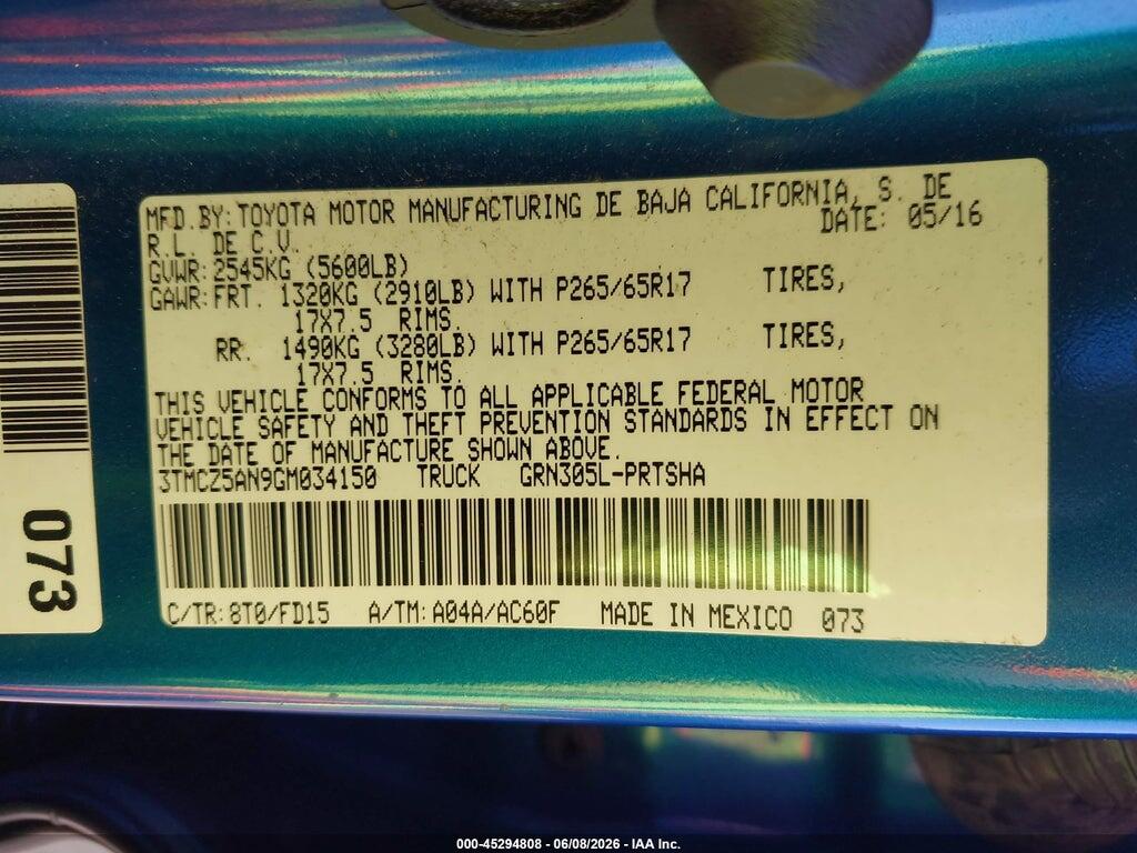 3TMCZ5AN9GM034150 2016 TOYOTA TACOMA photo no. 9