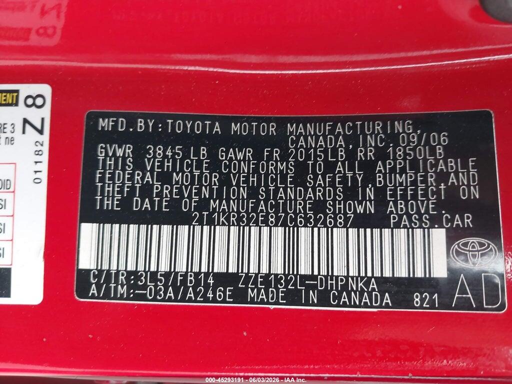 2T1KR32E87C632687 2007 TOYOTA MATRIX photo no. 9