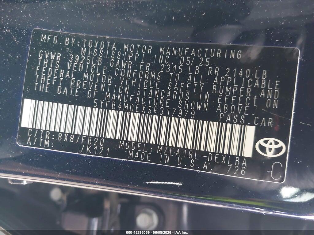 5YFB4MDEXSP317979 2025 TOYOTA COROLLA photo no. 9