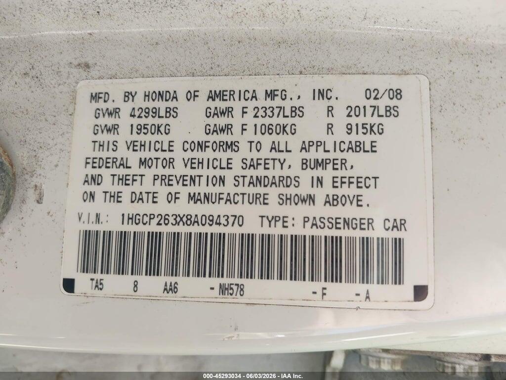 1HGCP263X8A094370 2008 HONDA ACCORD photo no. 9
