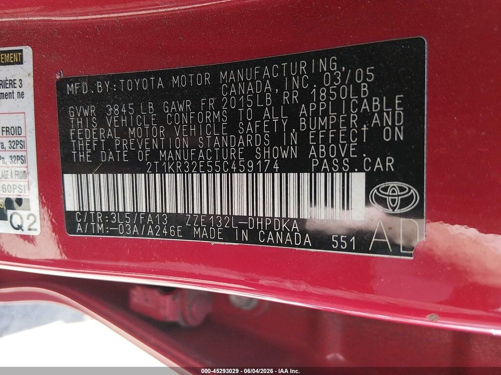 2T1KR32E55C459174 2005 TOYOTA MATRIX photo no. 9