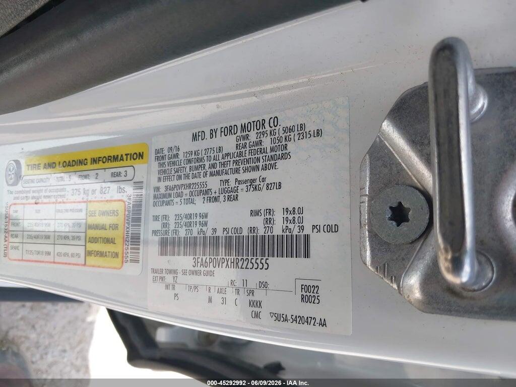 3FA6P0VPXHR225555 2017 FORD FUSION photo no. 9