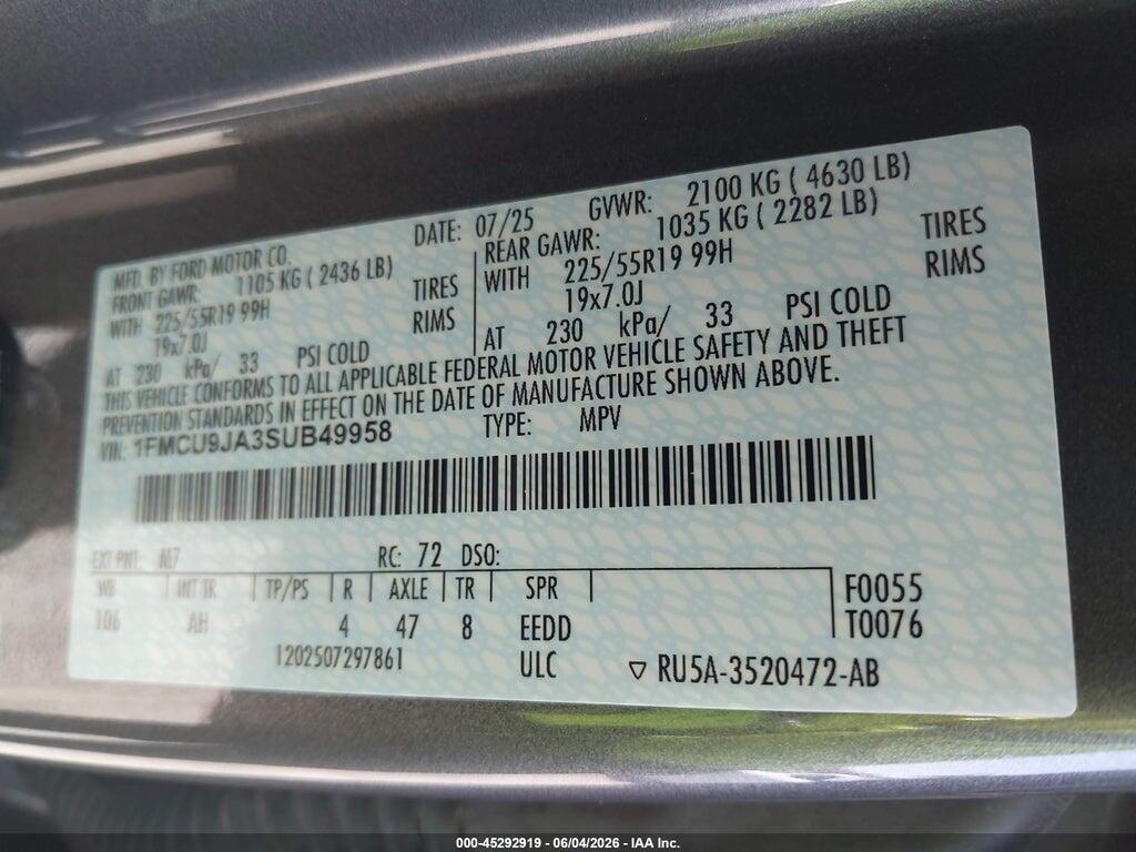 1FMCU9JA3SUB49958 2025 FORD ESCAPE photo no. 9