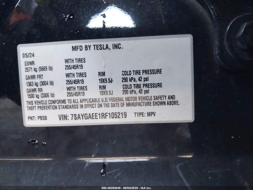 7SAYGAEE1RF105219 2024 TESLA MODEL Y photo no. 8