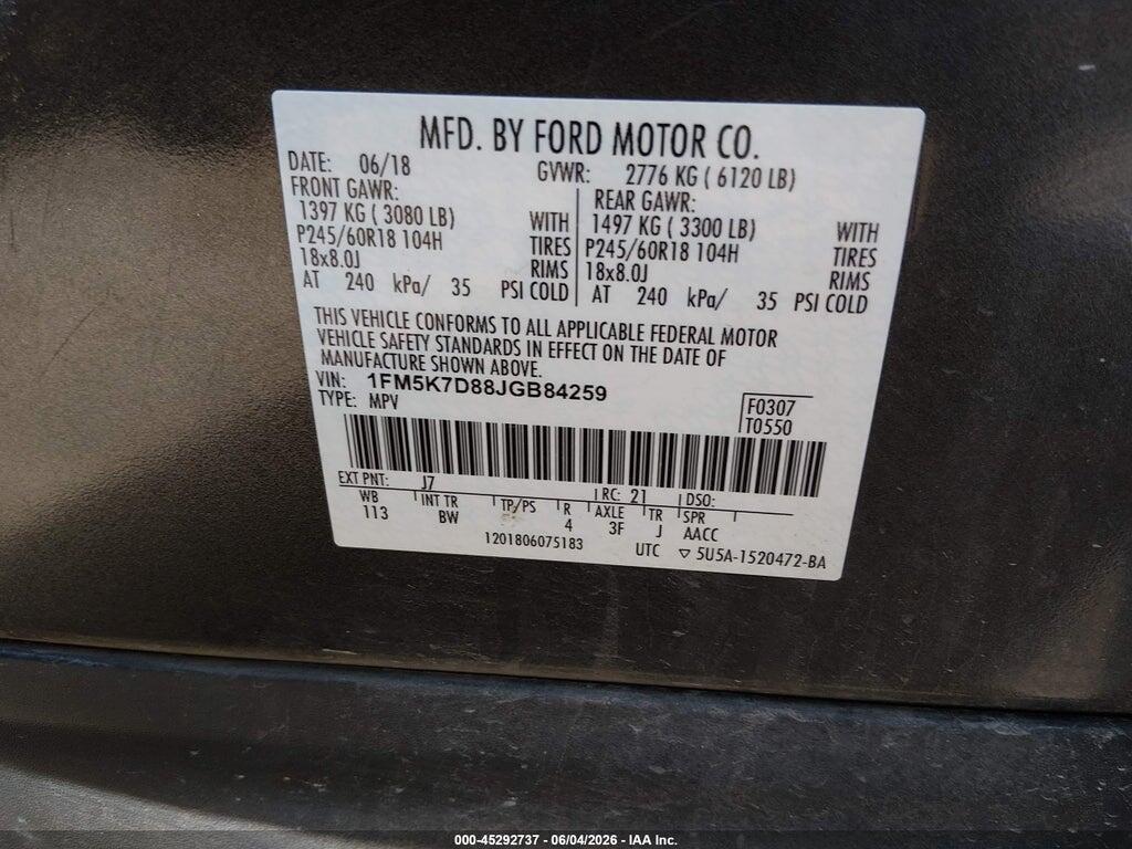 1FM5K7D88JGB84259 2018 FORD EXPLORER photo no. 9