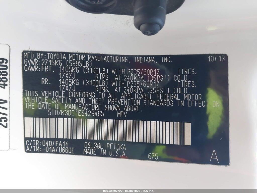 5TDZK3DC1ES429465 2014 TOYOTA SIENNA photo no. 9