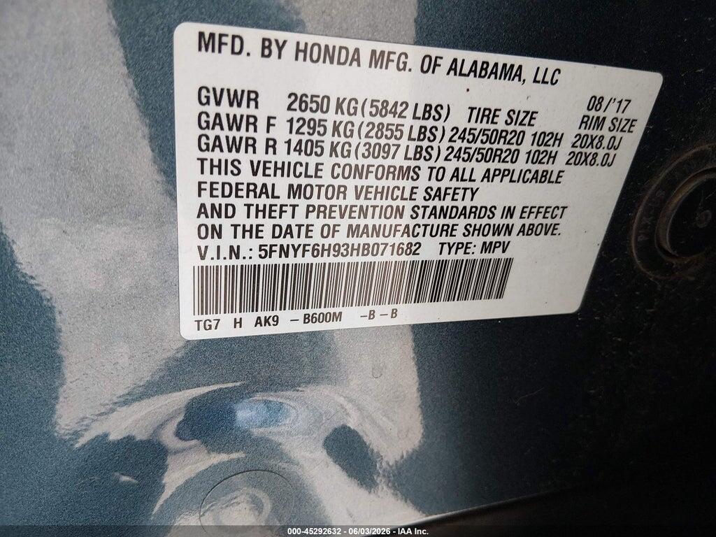 5FNYF6H93HB071682 2017 HONDA PILOT photo no. 9