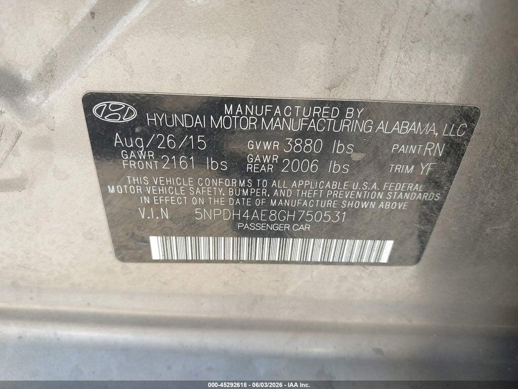 5NPDH4AE8GH750531 2016 HYUNDAI ELANTRA photo no. 9