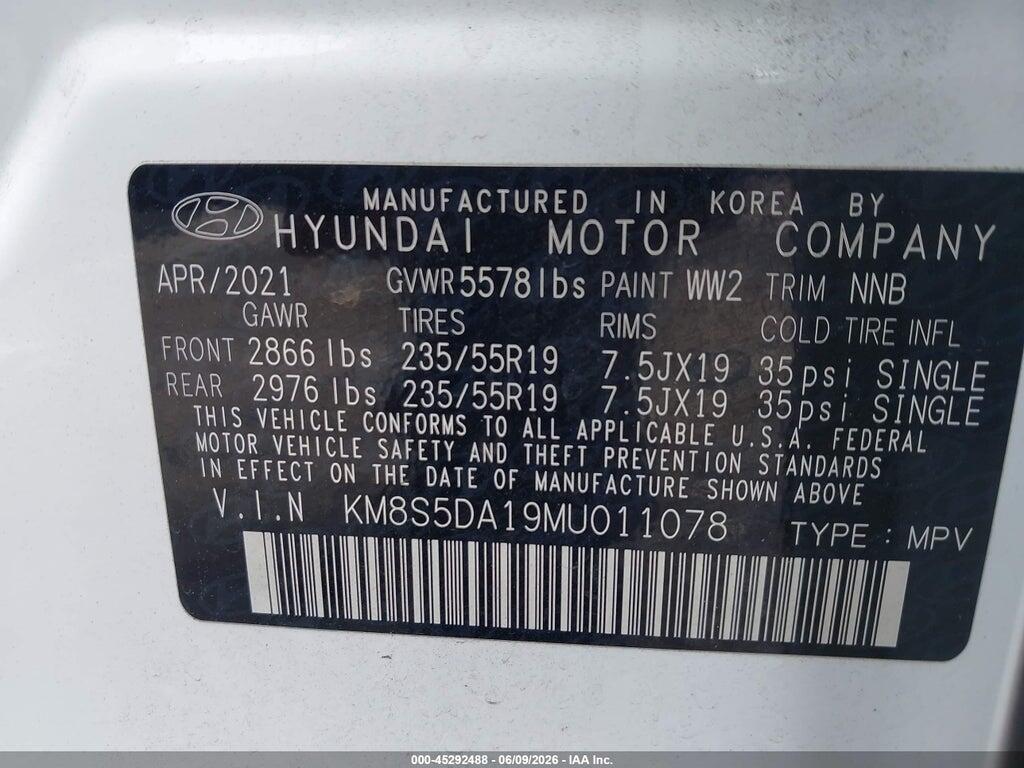 KM8S5DA19MU011078 2021 HYUNDAI SANTA FE HYBRID photo no. 9