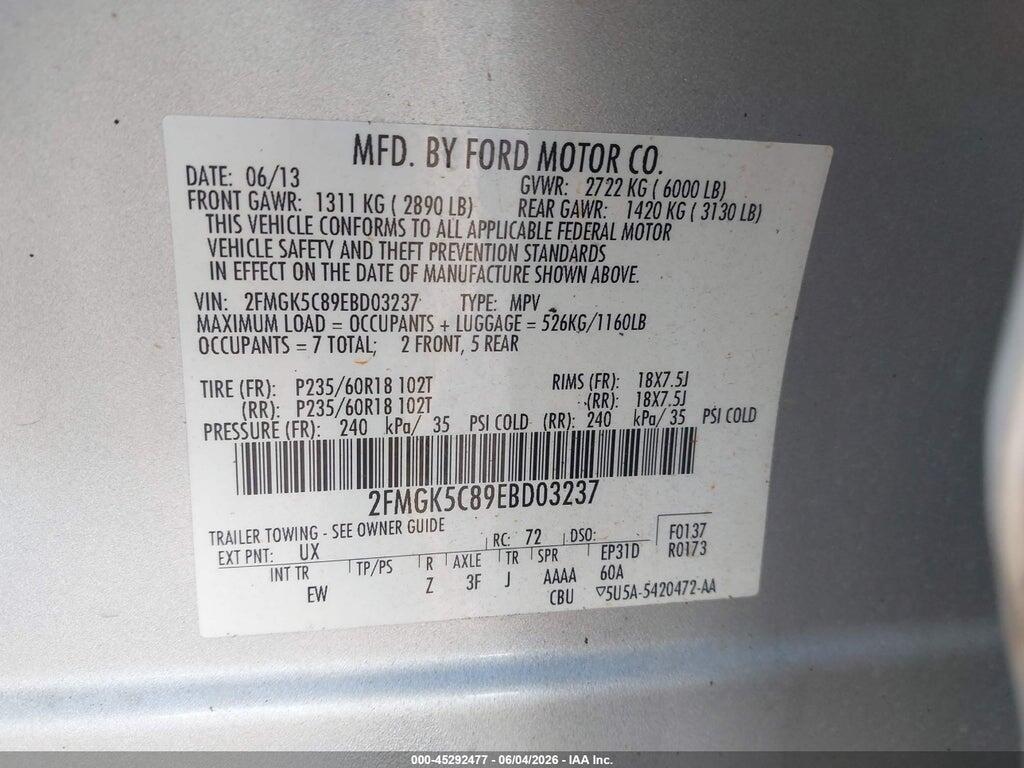 2FMGK5C89EBD03237 2014 FORD FLEX photo no. 9