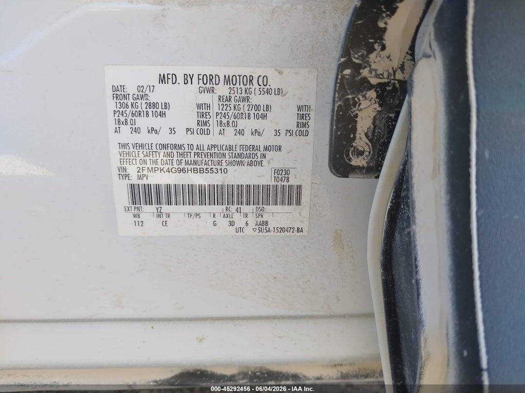 2FMPK4G96HBB55310 2017 FORD EDGE photo no. 9