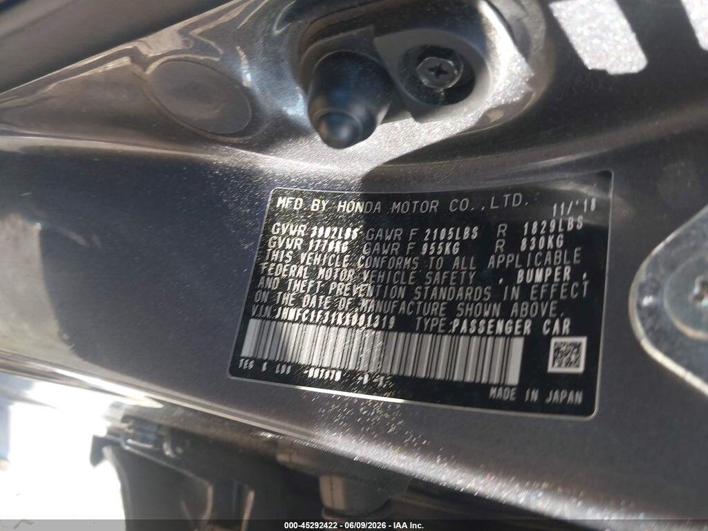 JHMFC1F31KX001319 2019 HONDA CIVIC photo no. 9