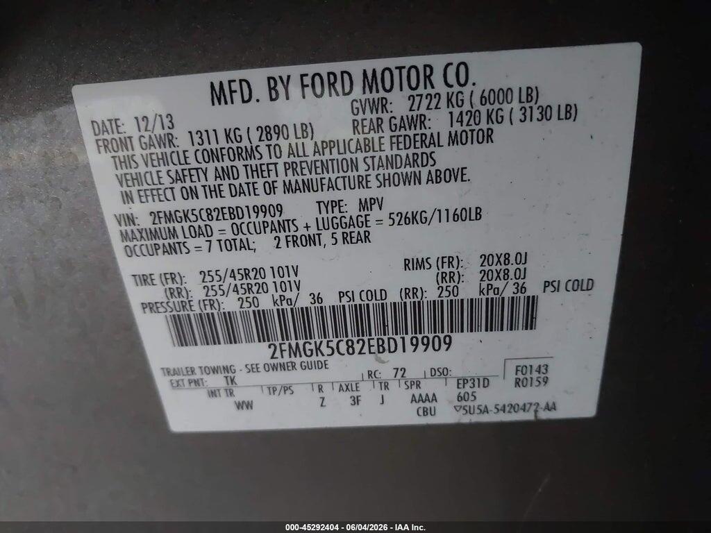 2FMGK5C82EBD19909 2014 FORD FLEX photo no. 9