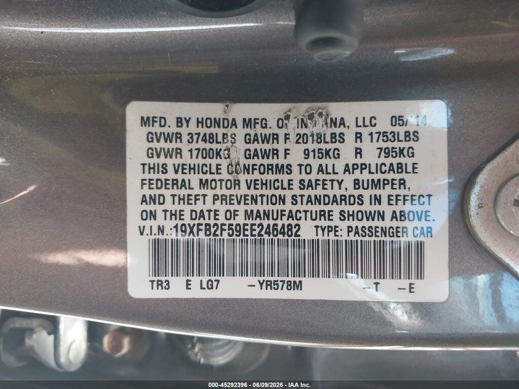 19XFB2F59EE246482 2014 HONDA CIVIC photo no. 9